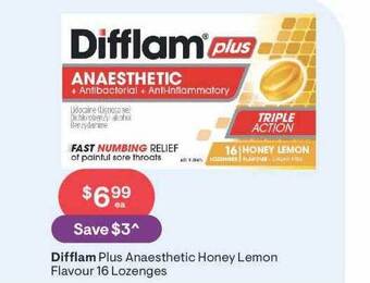 Difflam plus anaesthetic honey lemon flavour 16 lozenges