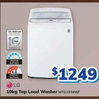 Bi-Rite Lg 10kg top load washer wtg1034wf offer