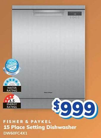 Bi-Rite Fisher & paykel 15 place setting dishwasher dw60fc4x1 offer