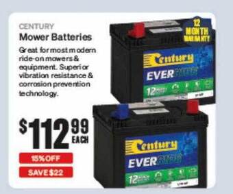 SuperCheap Auto Century mower batteries offer