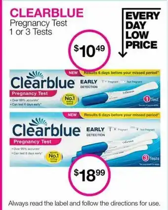 Priceline Clearblue pregnancy test 1 or 3 tests offer