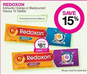 Priceline Redoxon immunity orange or blackcurrant flavour 15 tablets offer
