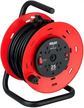 Autobarn Arlec cable reel 25m extension 4x outlet 240v offer