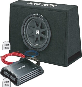 Autobarn Kicker 10” subwoofer in slim enclosure plus amplifier & wiring kit offer
