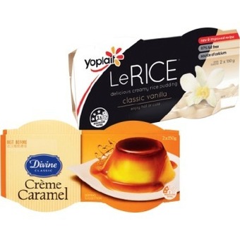 IGA Divine classic crème caramel, yoplait frûche or rice pudding 2x150g selected varieties offer