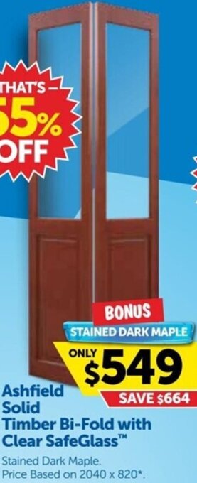 Doors Plus Ashfield Solid Timber Bi-Fold With Clear Safeglass offer