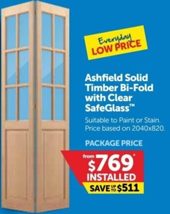 Doors Plus Ashfield Solid Timber Bi-Fold With Clear Safeglass offer