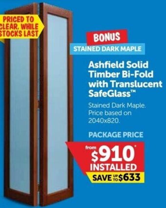 Doors Plus Ashfield Solid Timber Bi-Fold With Translucent Safeglass offer