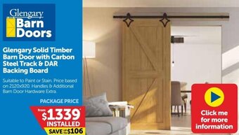 Doors Plus Glengary Solid Timber Barn Door With Carbon Steel Track & DAR Backing Board offer