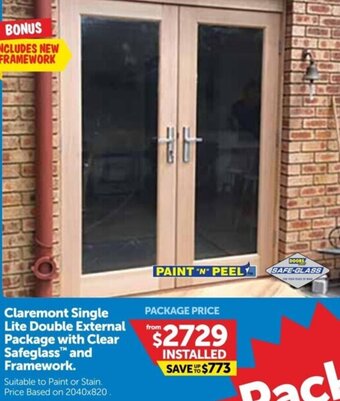 Doors Plus Claremont Single Lite Double External Package With Clear Safeglass And Framework offer