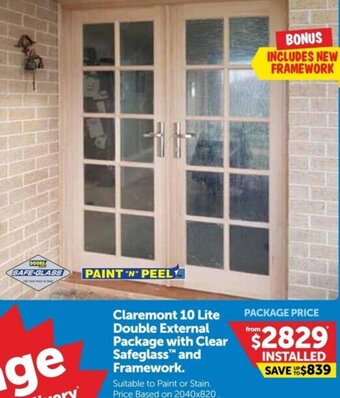 Doors Plus Claremont 10 Lite Double External Package With Clear Safeglass And Framework offer