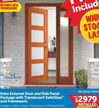 Doors Plus Eden External Door And Side Panel Package With Translucent Safeglass And Framework offer