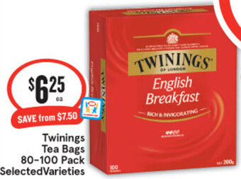 IGA Twinings Tea Bags 80-100 Pack Selected Varieties offer