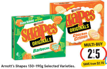 IGA Arnott's Shapes 130-190g Selected Varieties offer