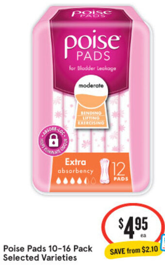 IGA Poise Pads 10-16 Pack Selected Varieties offer