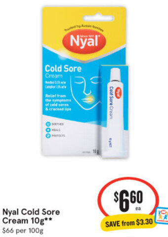 IGA Nyal Cold Sore Cream 10g offer