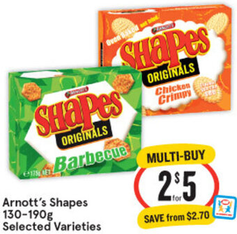 IGA Xpress Arnott's Shapes 130-190g Selected Varieties offer