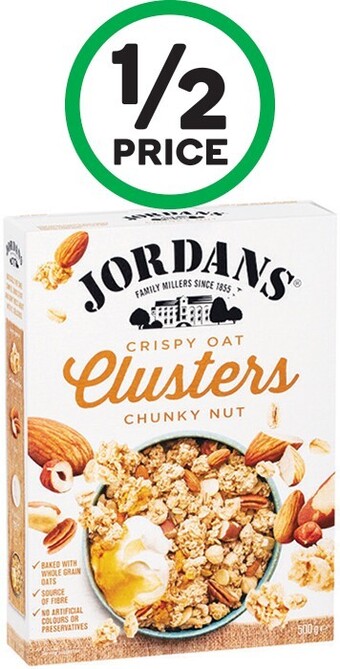 Woolworths Jordans muesli, clusters or granola 500-750g offer