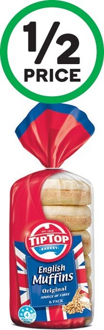 Woolworths Tip top english muffin varieties pk 6 offer