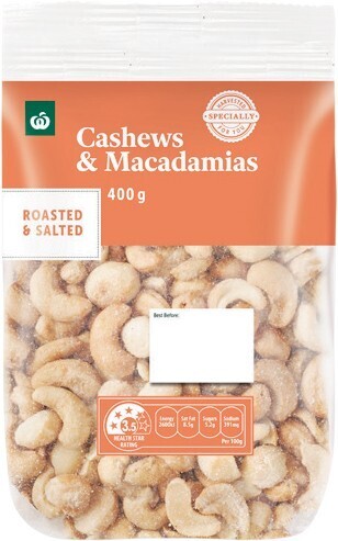 Woolworths Woolworths roasted & salted cashew & macadamia 400g pack – mix of local & imported product offer