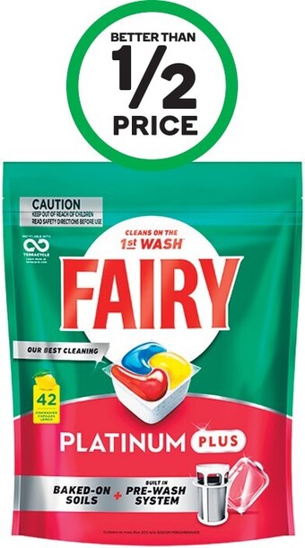 Woolworths Fairy platinum plus dishwashing tablets pk 42 offer
