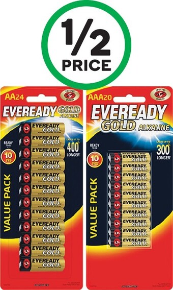 Woolworths Eveready gold batteries aa pk 24 or aaa pk 20 offer