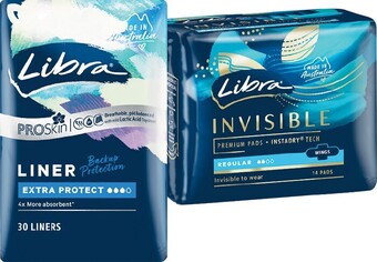 Woolworths Libra pads pk 8-14, liners pk 30 or tampons pk 16^ offer