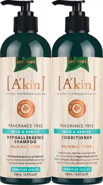 Woolworths A’kin shampoo or conditioner 500ml offer