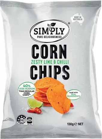 Woolworths Simply corn chips or potato chips 120-130g offer
