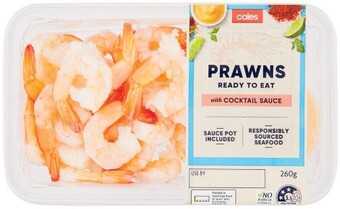 Coles Coles cooked prawns with cocktail sauce 260g offer