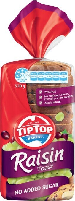 Coles Tip top raisin toast 520g-600g offer