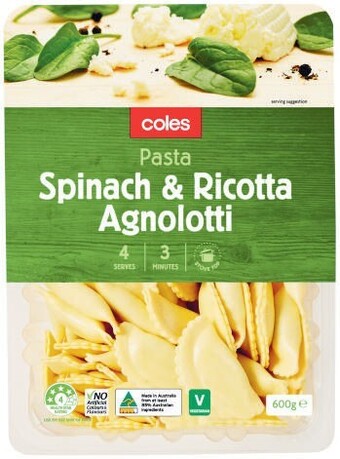 Coles spinach & ricotta agnolotti 600g