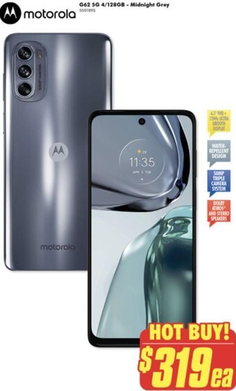The Good Guys Motorola G62 5G 4/128GB - Midnight Grey offer
