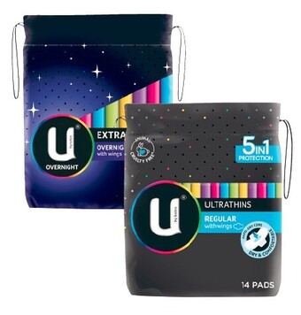 Coles U by kotex regular pads with wings 14 pack or maxi overnight long pads with wings 8 pack offer