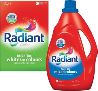 Coles Radiant laundry liquid 2 litre or powder 2kg offer