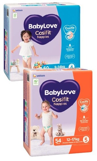 Coles Babylove cosifit jumbo nappies 54 pack-72 pack offer