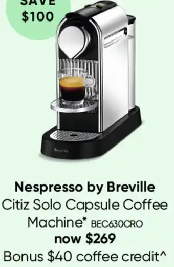 Myer Nespresso By Breville Citiz Solo Capsule Coffee Machine offer