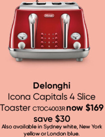 Myer Delonghi Icona Capitals 4 Slice Toaster offer