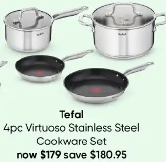 Myer Tefal 4pc Virtuoso Stainless Steel Cookware Set offer