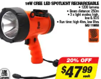 Autobarn 10W Cree LED Spotlight Rechargeable offer