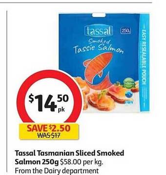 Coles Tassal tasmanian sliced smoked salmon offer