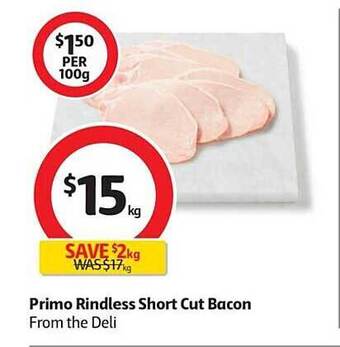 Coles Primo rindless short cut bacon offer