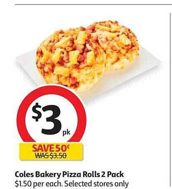 Coles Coles bakery pizza rolls 2 pack offer