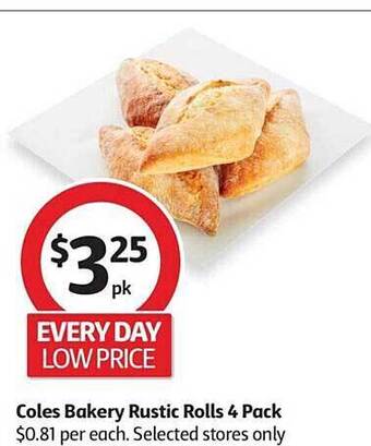 Coles Coles bakery rustic rolls 4 pack offer
