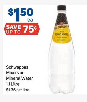 Foodland Schweppes mixers or mineral water offer