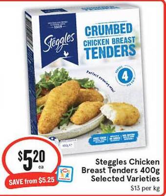 IGA Steggles chicken breast tenders selected varieties offer