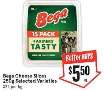 IGA Bega cheese slices selected varieties offer