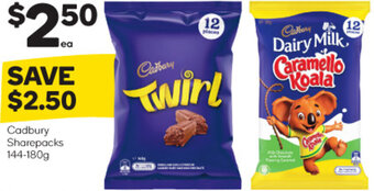 Woolworths Cadbury Sharepacks 144-180g offer