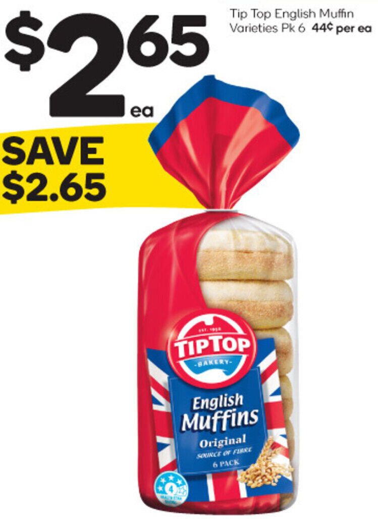 Tip Top English Muffin Varieties Pk 6 offer at Woolworths