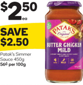Woolworths Patak's Simmer Sauce 450g offer